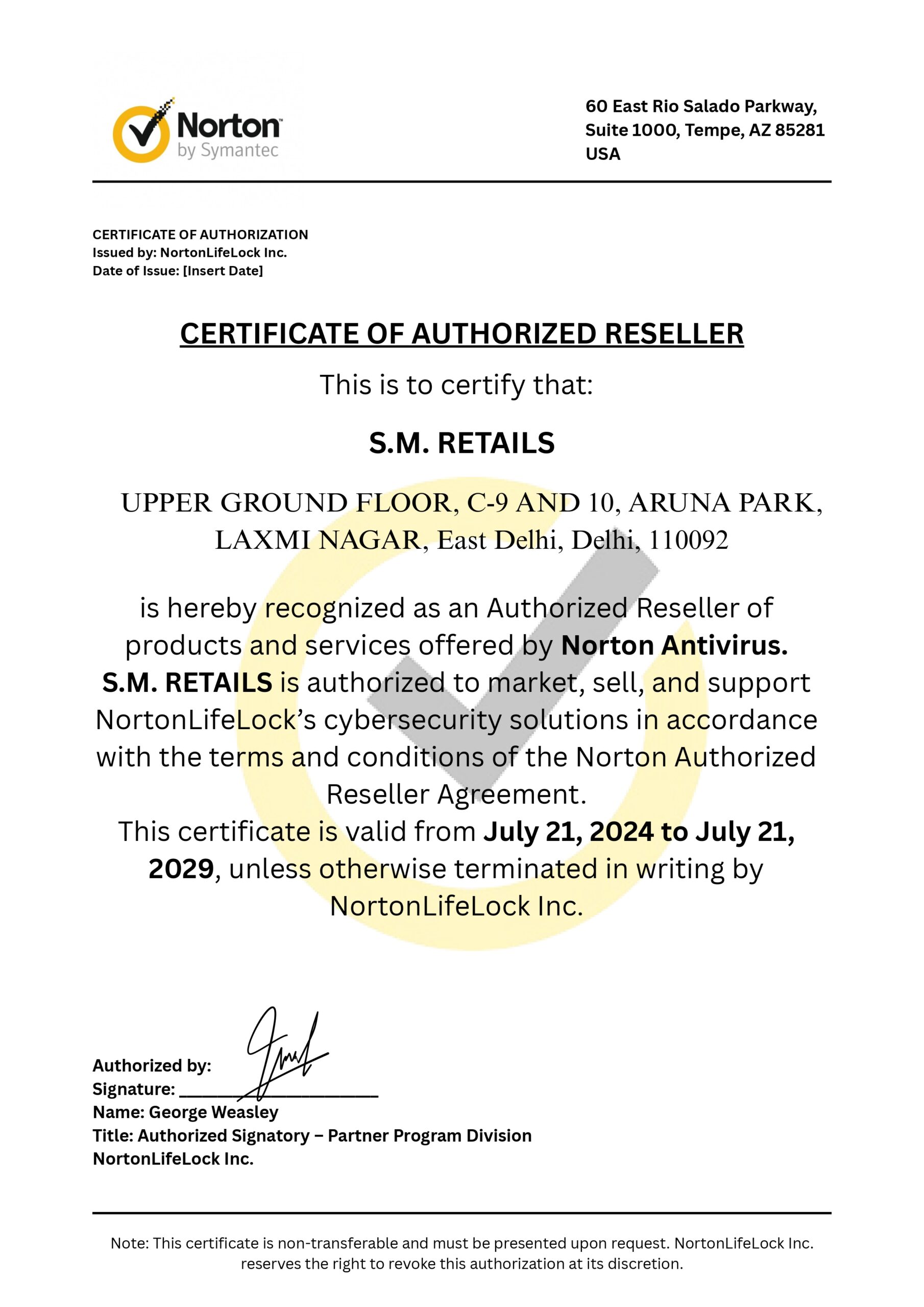 Norton Partnership Certificate